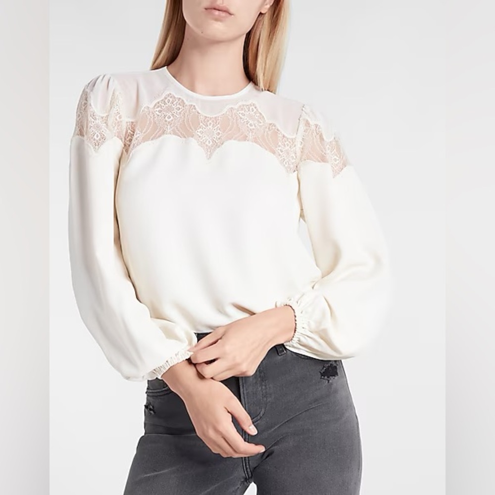 Express Lace Pieced Balloon Sleeve Top